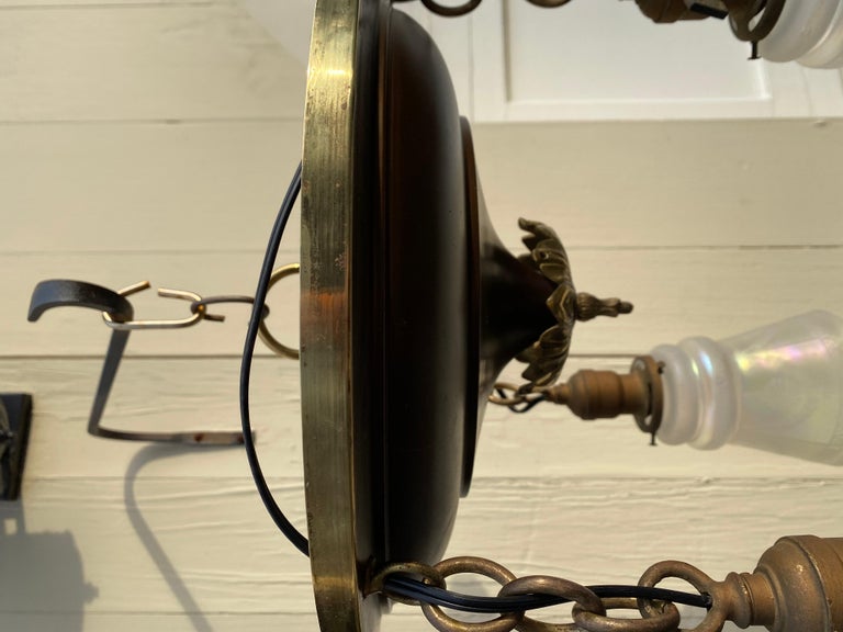 Vintage Brass Flush Mount Ceiling Fixture with Three Vintage Etched