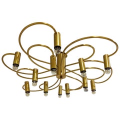Vintage brass flush mount chandelier, 1970s