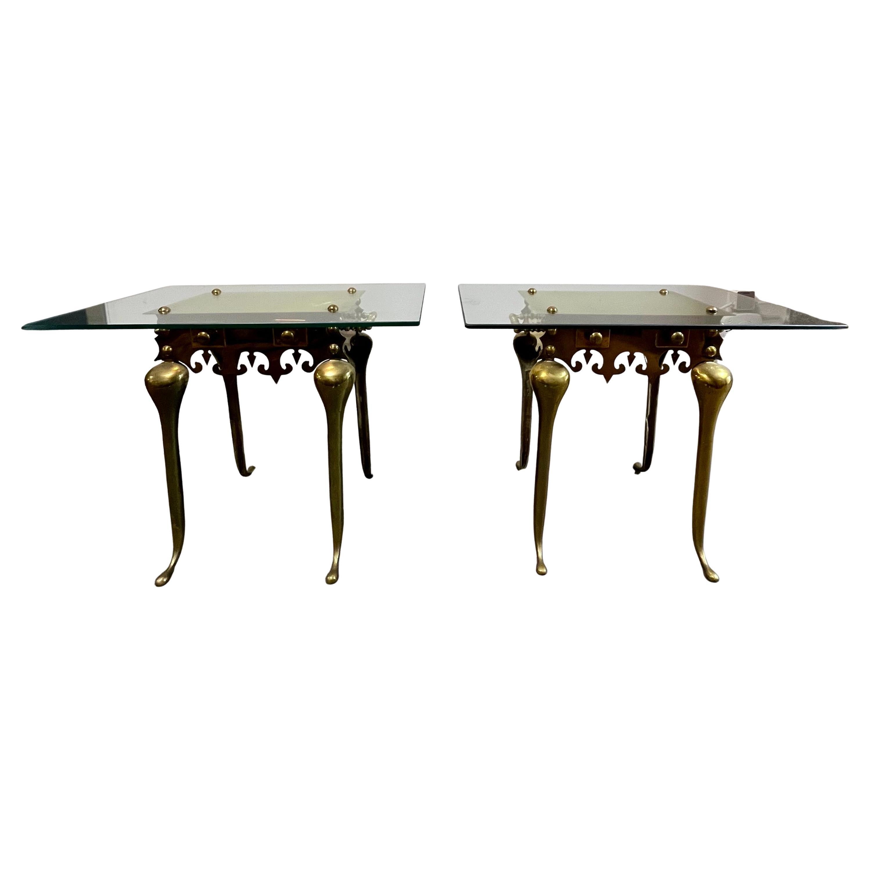 Hollywood Regency Vintage Brass Footman Trivet Side Tables For Sale