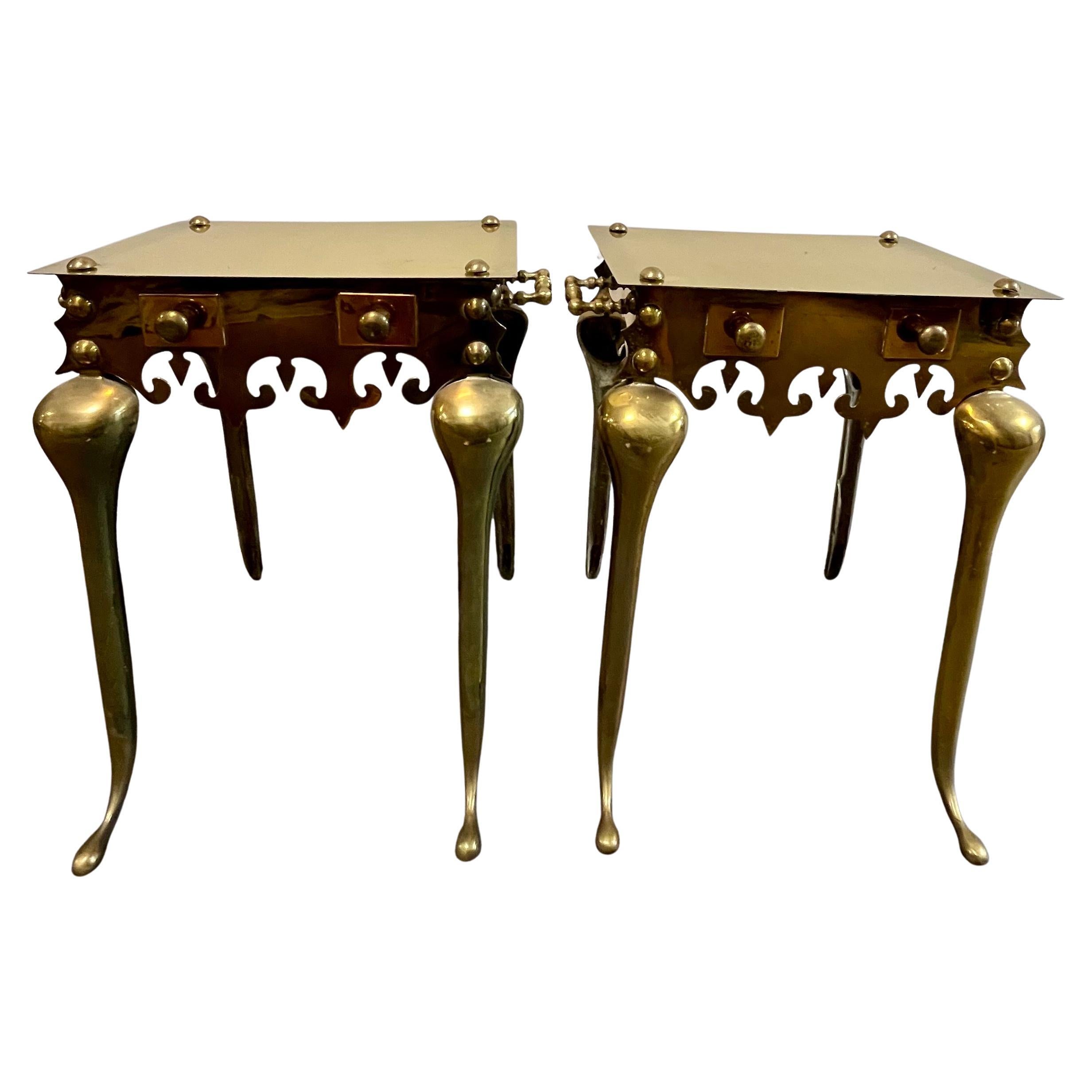 Vintage Brass Footman Trivet Side Tables For Sale