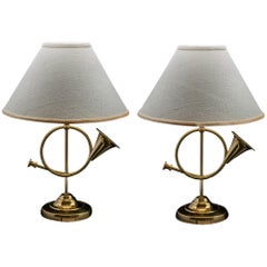Vintage Brass Fox Hunting Horn Lamps