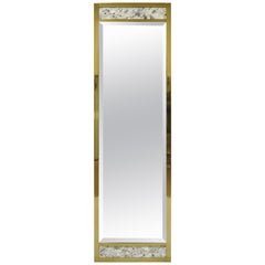 Vintage Brass Frame Marble Inlaid Tall Narrow Mirror JL Metz, Tomlinson