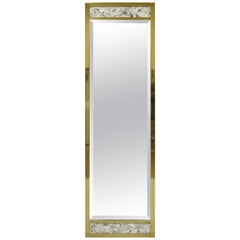 Retro Brass Frame Marble Inlaid Tall Narrow Mirror JL Metz, Tomlinson