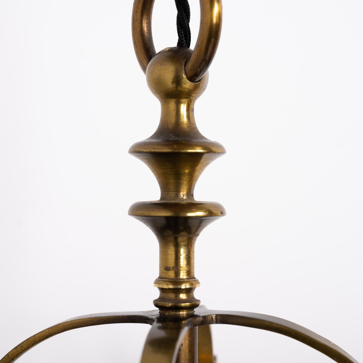 Vintage Brass Framed Hall Lantern with Frosted Reeded Glass Inserts For Sale 5