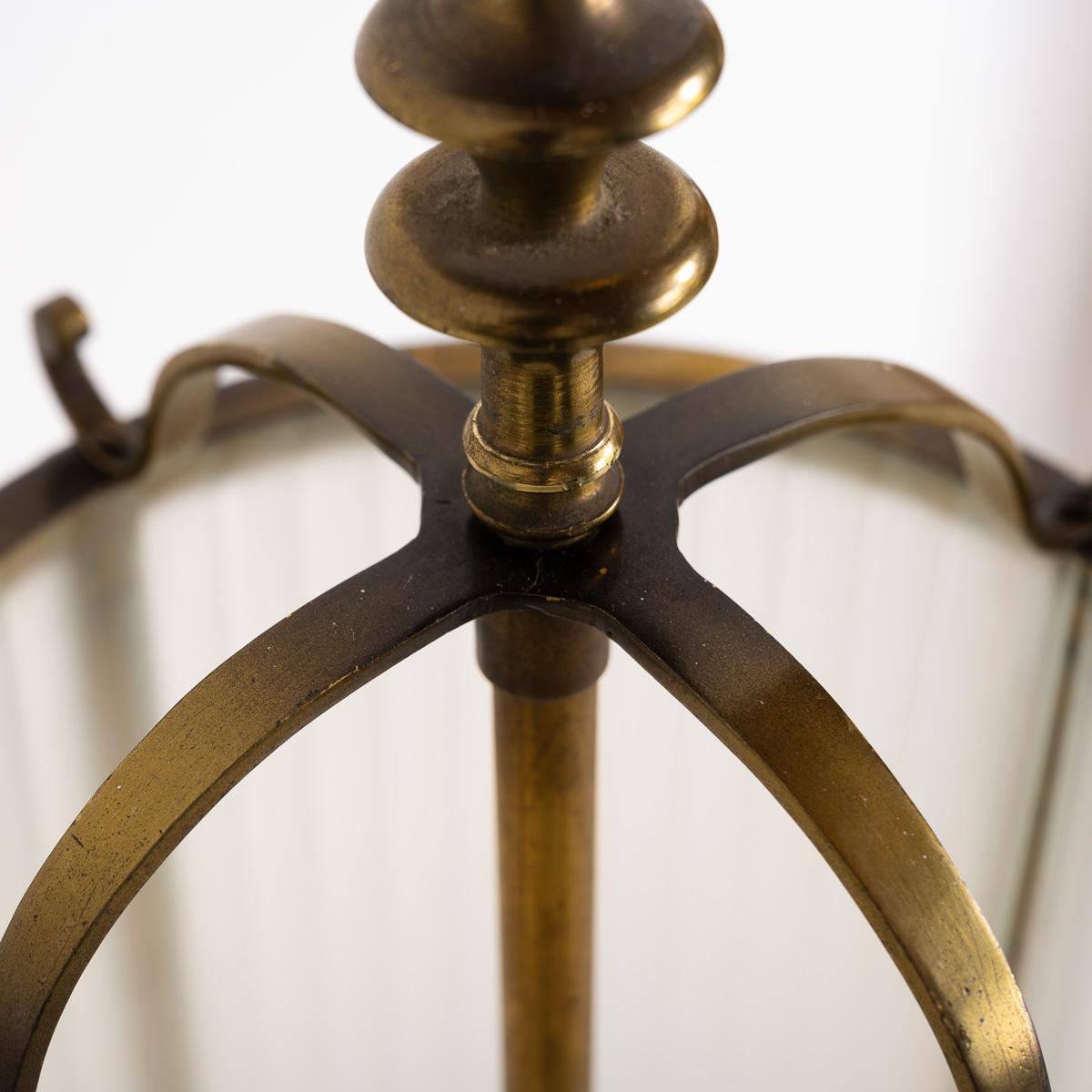 Vintage Brass Framed Hall Lantern with Frosted Reeded Glass Inserts For Sale 6
