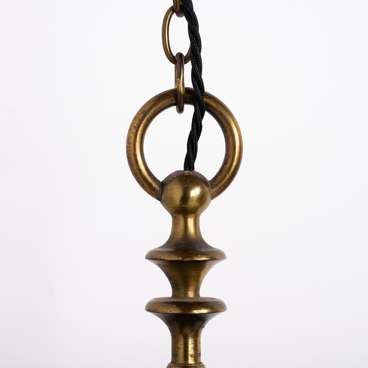 Vintage Brass Framed Hall Lantern with Frosted Reeded Glass Inserts For Sale 7
