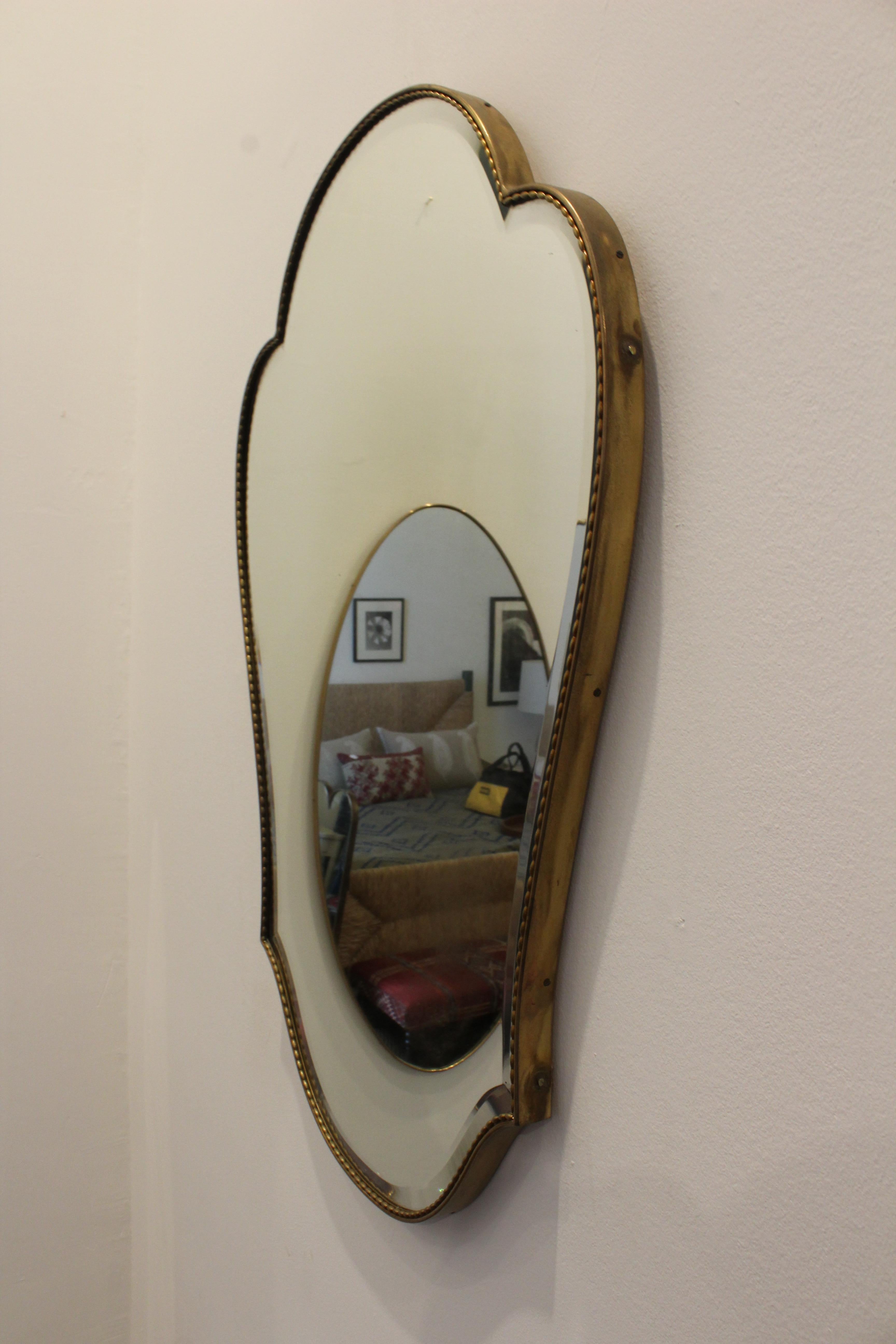Vintage Brass Framed Mirror, Italy, 1950s In Good Condition In Los Angeles, CA
