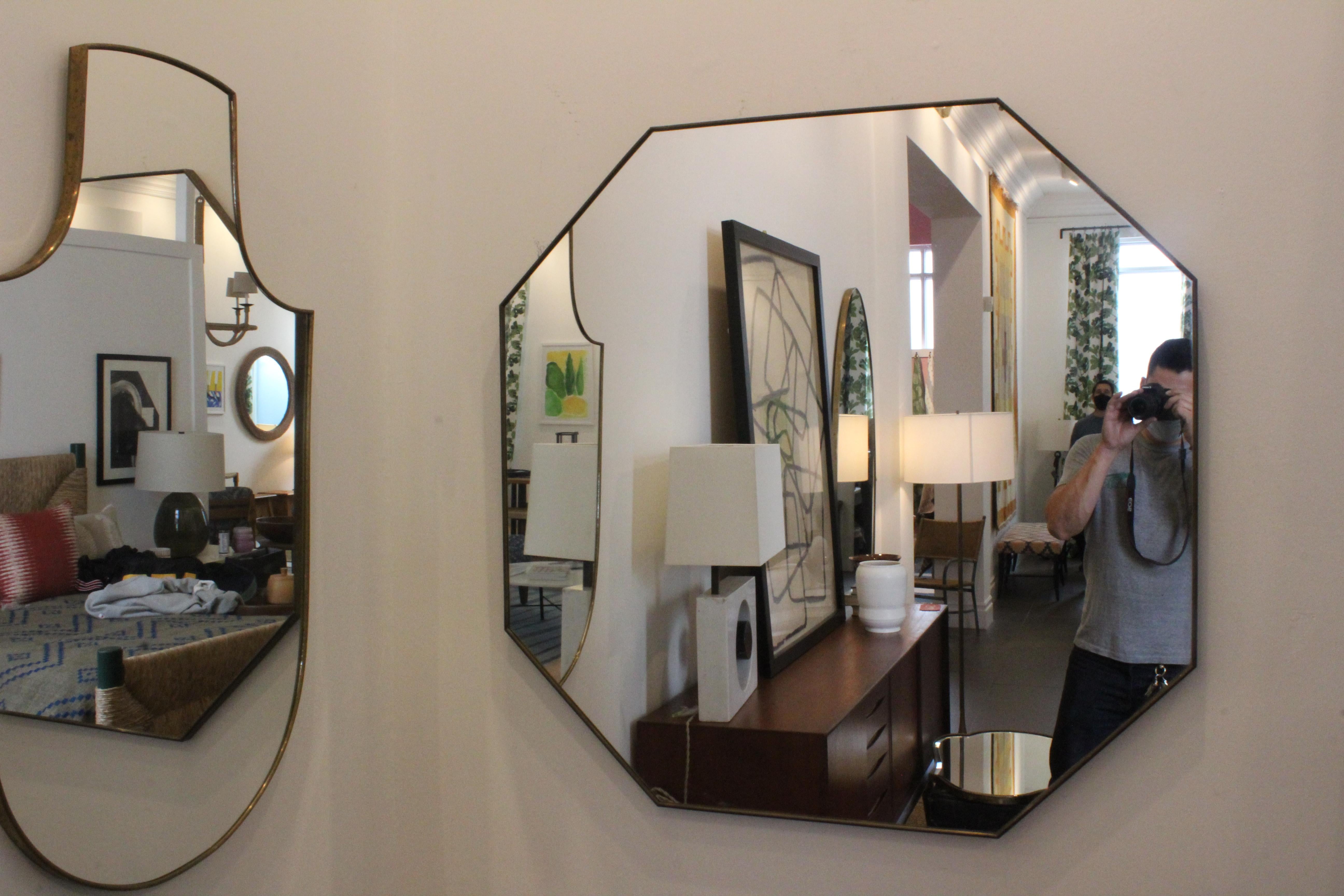 Vintage Brass Framed Mirror, Italy, 1950s In Good Condition In Los Angeles, CA