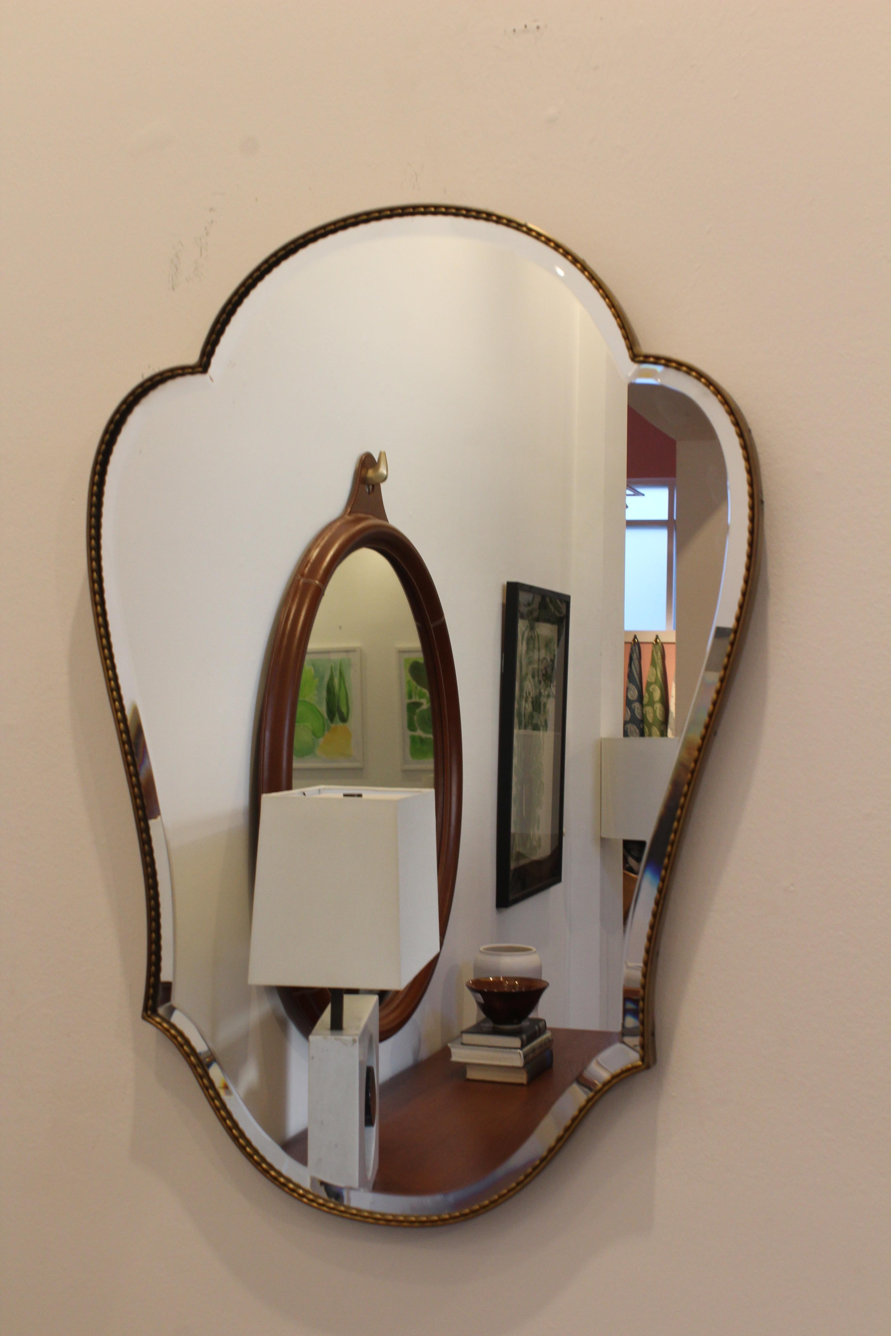 Vintage Brass Framed Mirror, Italy, 1950s 1
