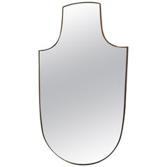 Vintage Brass Framed Shield Mirror, Italy, 1950s
