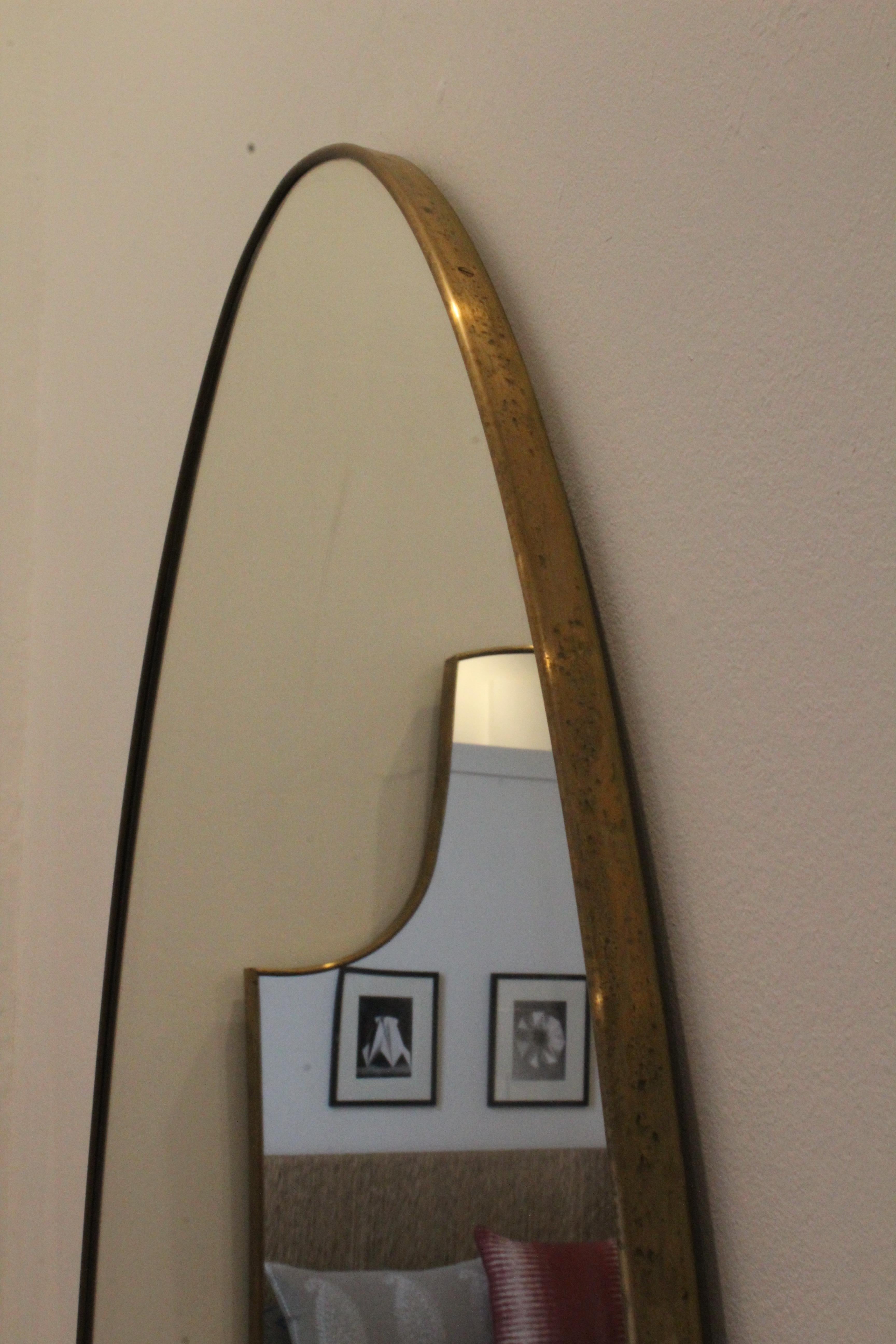 Vintage Brass Framed Wall Mirror, Italy, 1950s In Good Condition In Los Angeles, CA