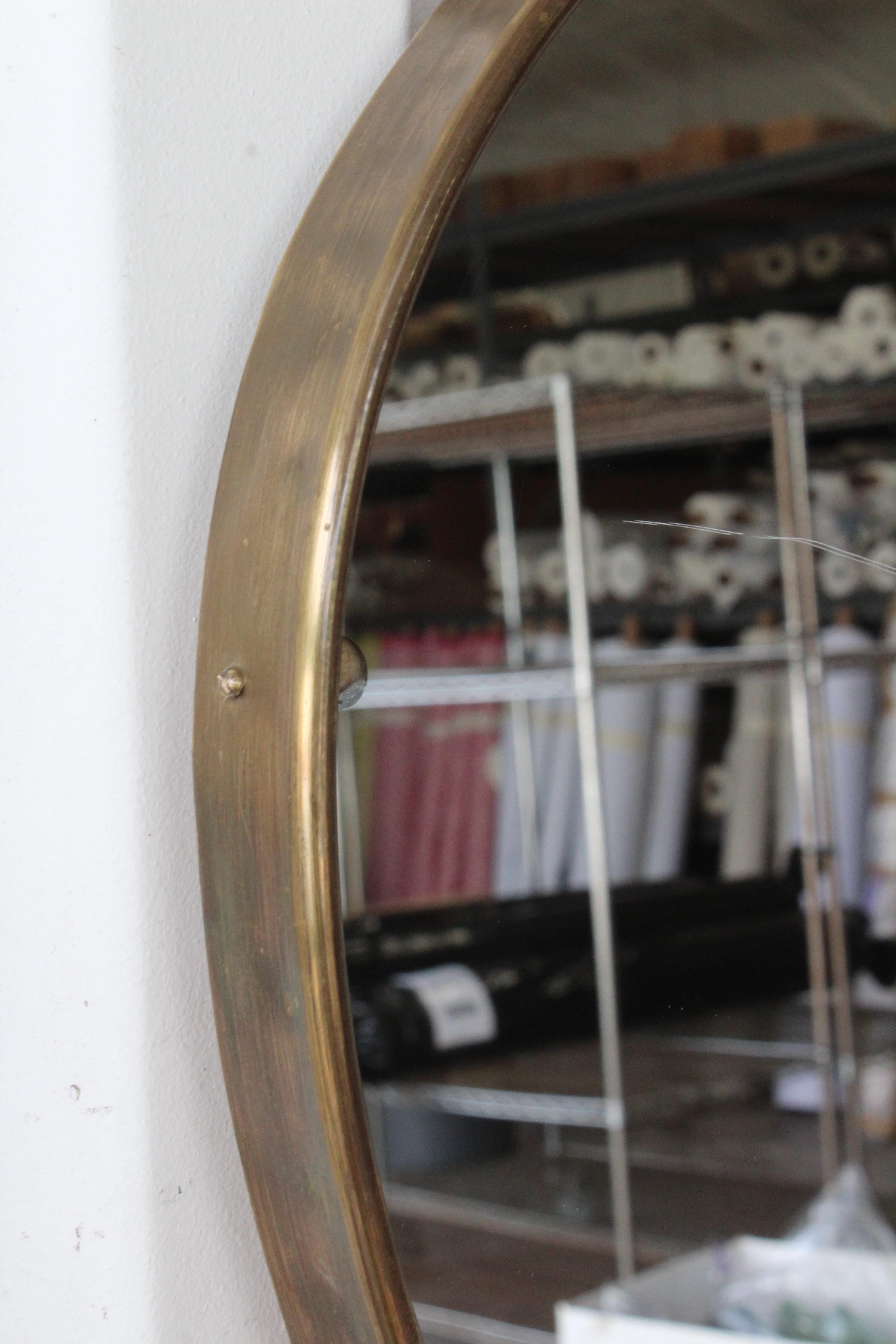Vintage Brass Framed Wall Mirror, Italy, 1950s In Good Condition In Los Angeles, CA