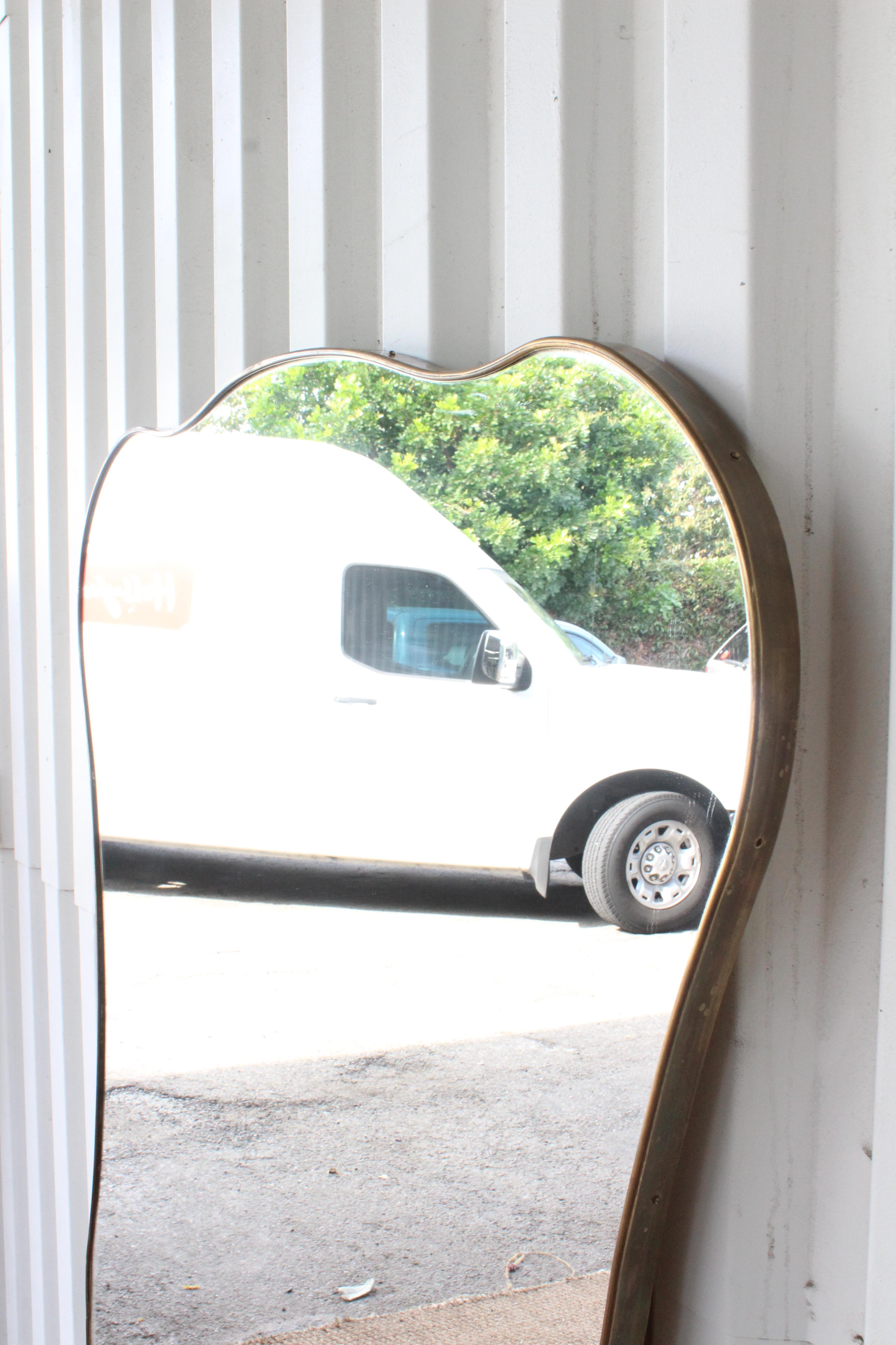 Vintage Brass Framed Wall Mirror, Italy, 1950s 2