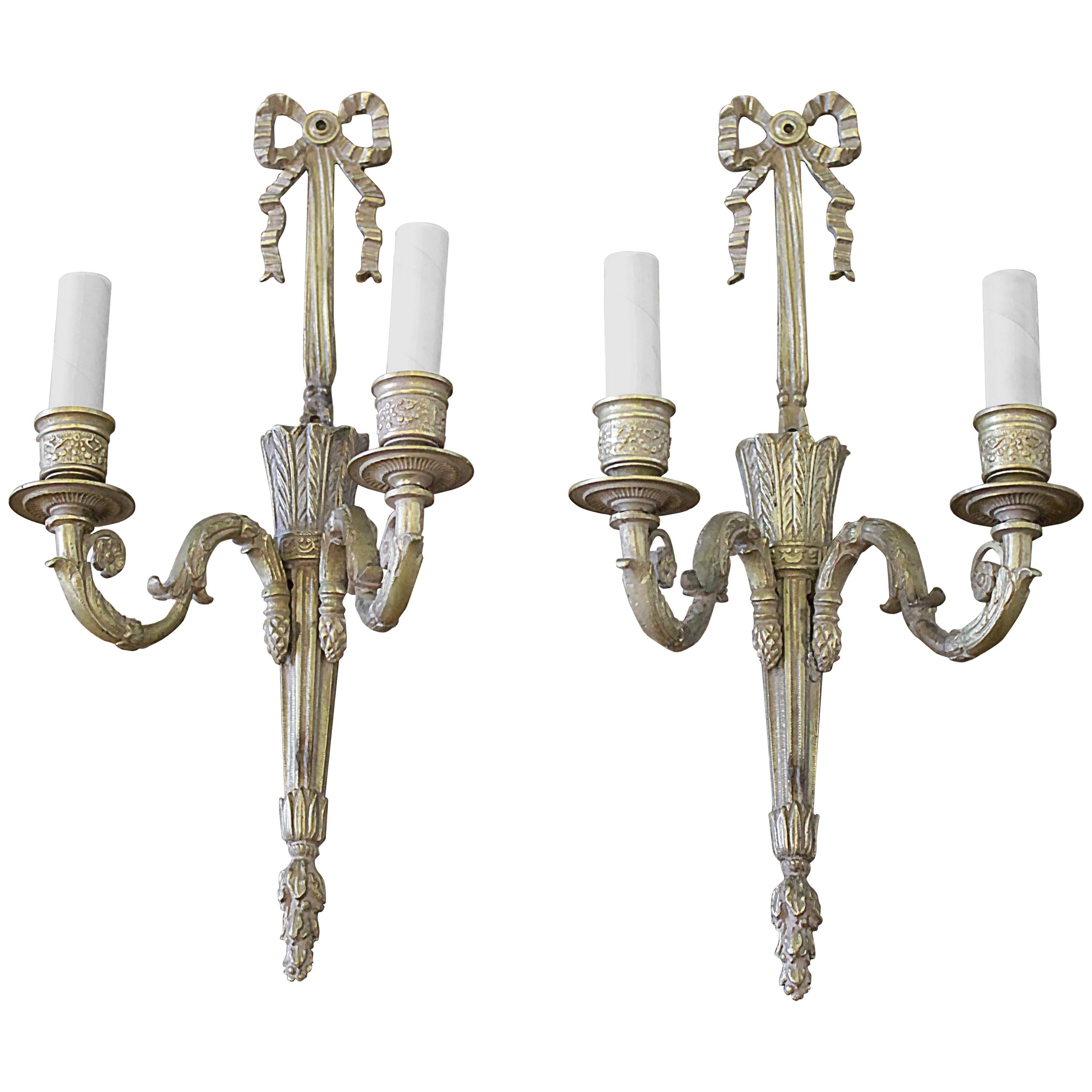 Vintage Brass French Style Ribbon Sconces with 2 Lights