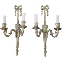 Vintage Brass French Style Ribbon Sconces with 2 Lights