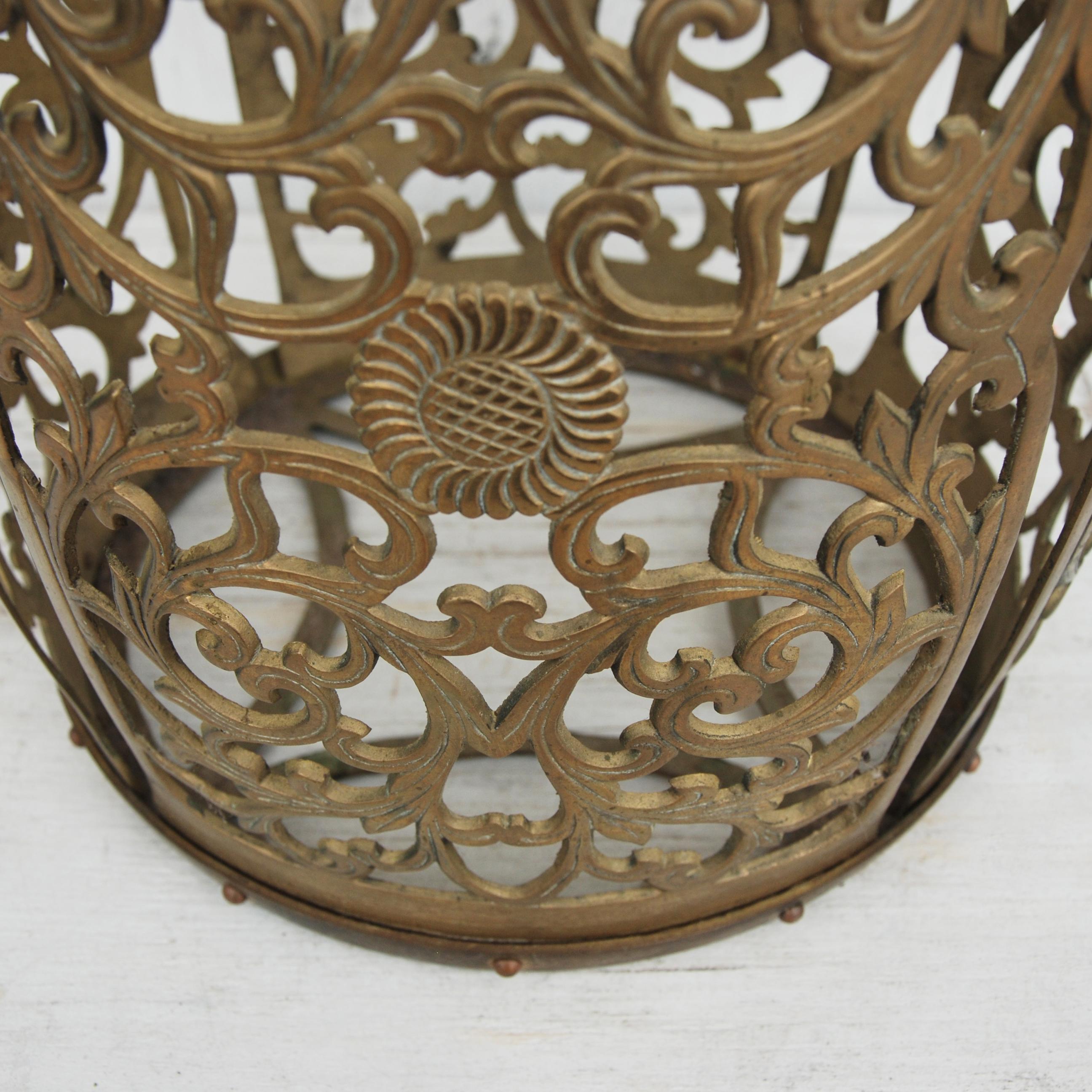 Heavy, polished brass stool. Chinoisere style, with floral fretwork throughout.