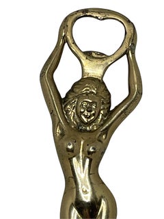 Vintage Brass Nude Girl Bottle Opener MidCentury Modern Metal Breweriana Barware