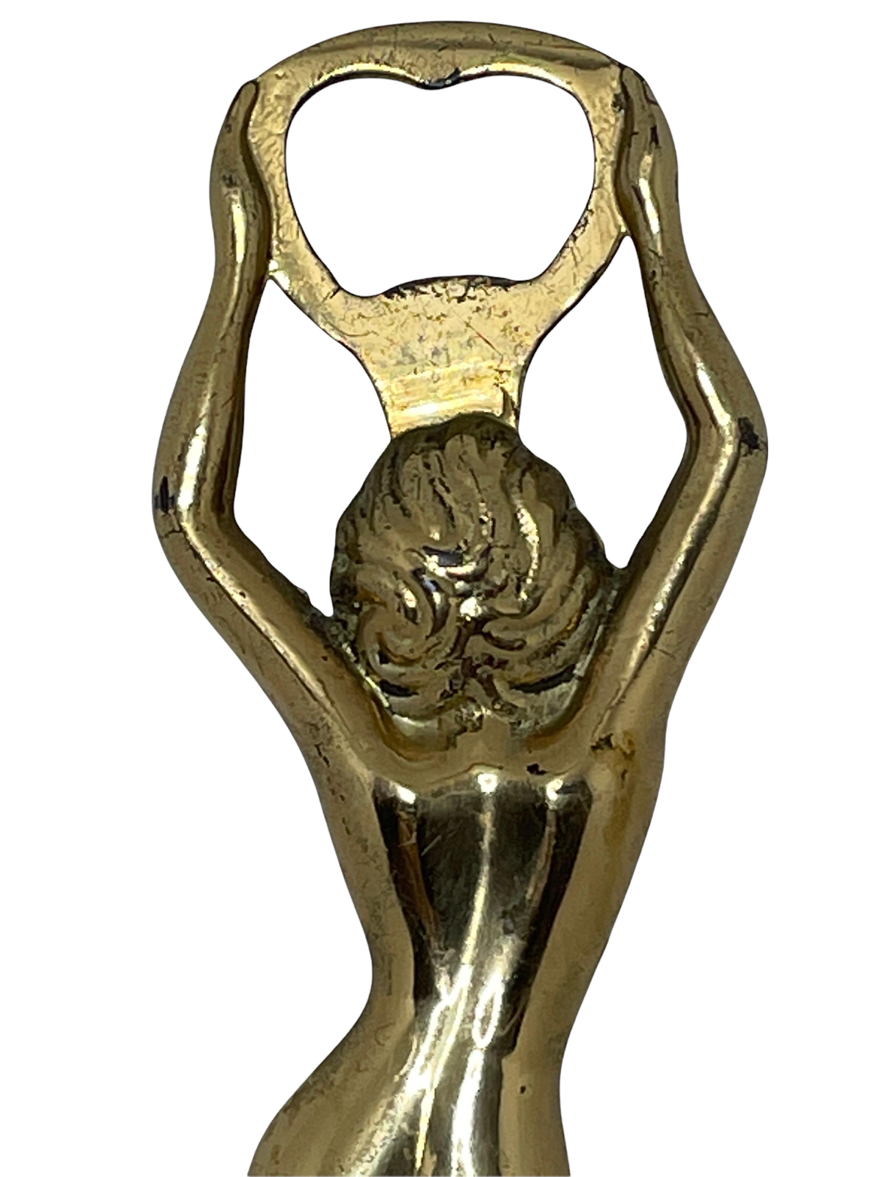 German Vintage Brass Nude Girl Bottle Opener MidCentury Modern Metal Breweriana Barware