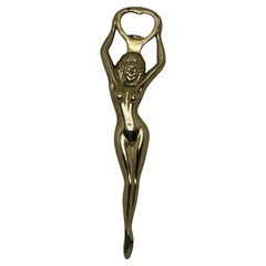 Vintage Brass Nude Girl Bottle Opener MidCentury Modern Metal Breweriana Barware