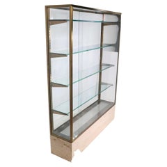 Vitrine vintage en laiton, verre et marbre