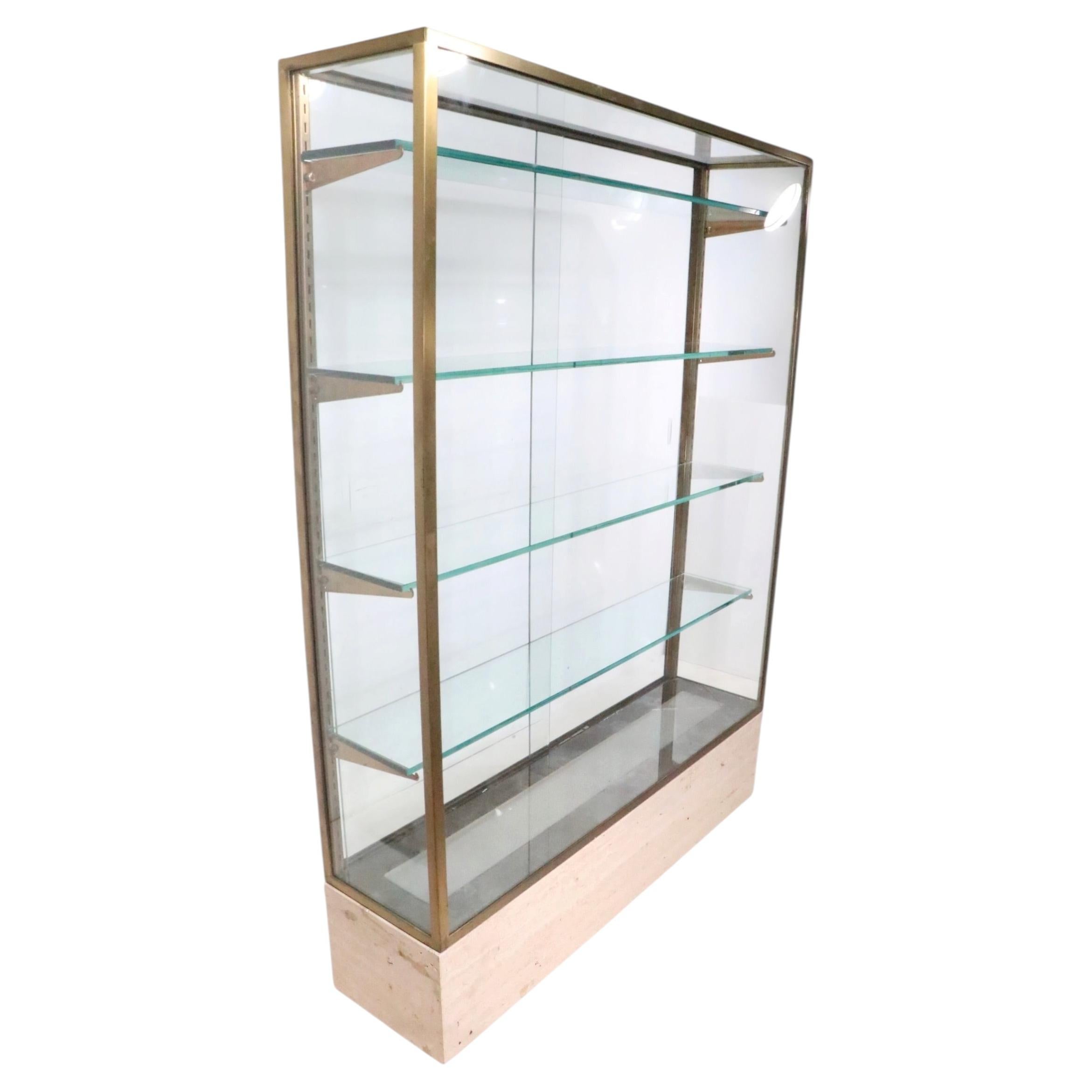 Vintage Brass Glass and Marble Showcase Vitrine