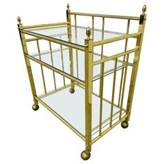 Carrello da bar in ottone e vetro vintage