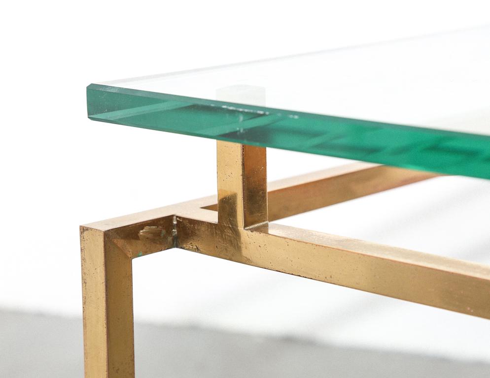 Vintage Brass + Glass Coffee Table Attributed to Henning Norgaard In Good Condition For Sale In Brooklyn, NY
