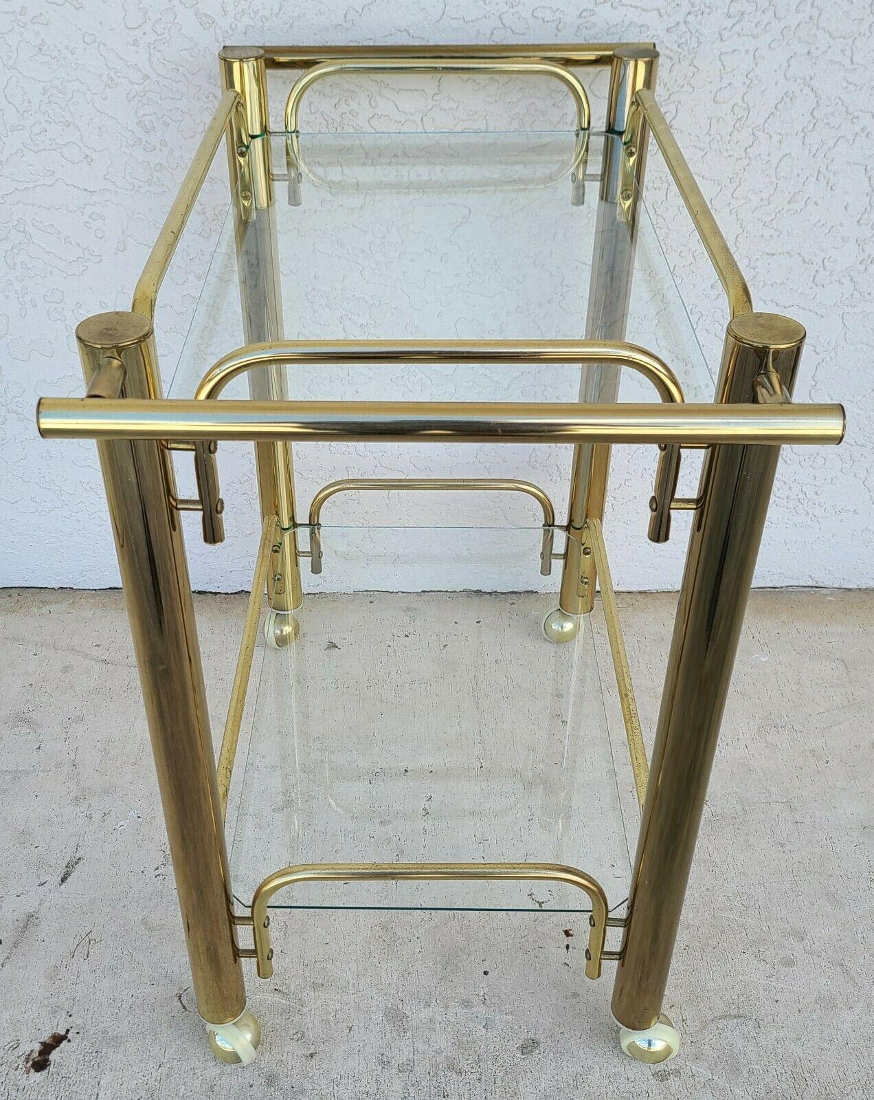 Mid-Century Modern Vintage Brass & Glass Rolling Bar Serving Cart