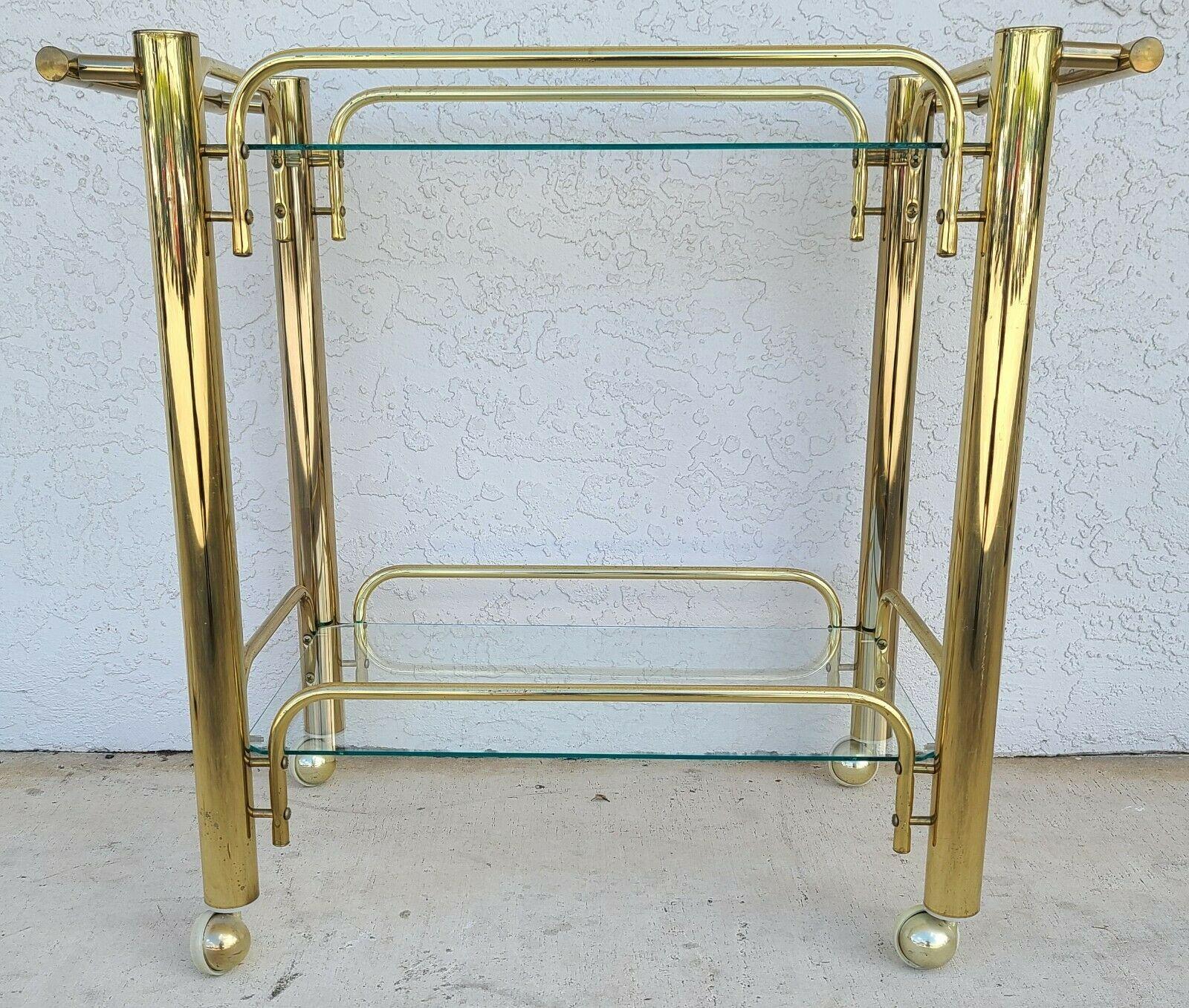 Vintage Brass & Glass Rolling Bar Serving Cart In Good Condition In Lake Worth, FL