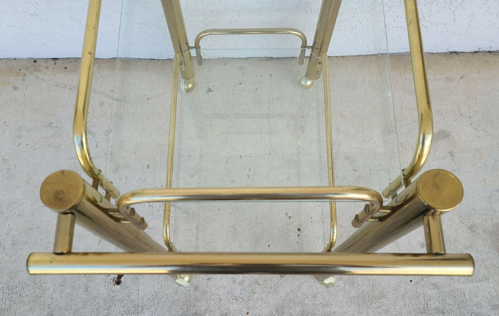 Late 20th Century Vintage Brass & Glass Rolling Bar Serving Cart