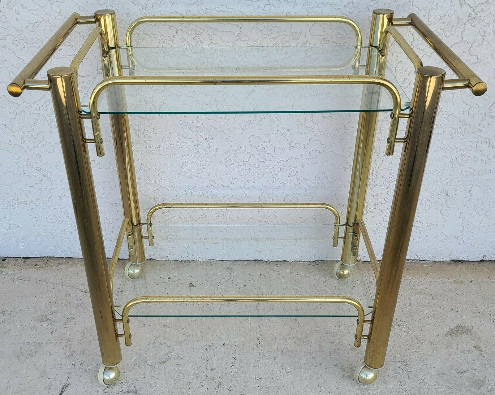 Vintage Brass & Glass Rolling Bar Serving Cart 2