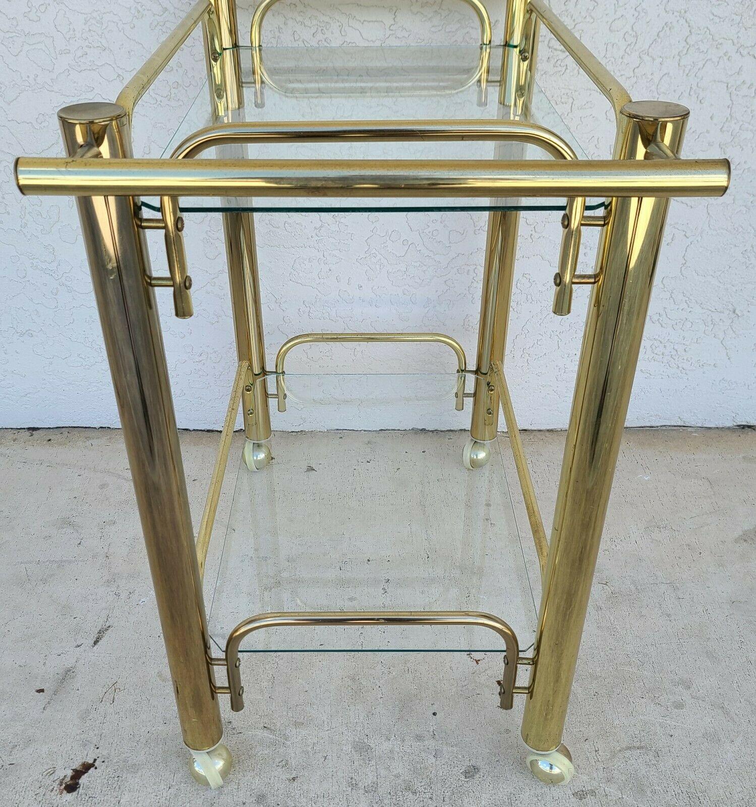 Vintage Brass & Glass Rolling Bar Serving Cart 3
