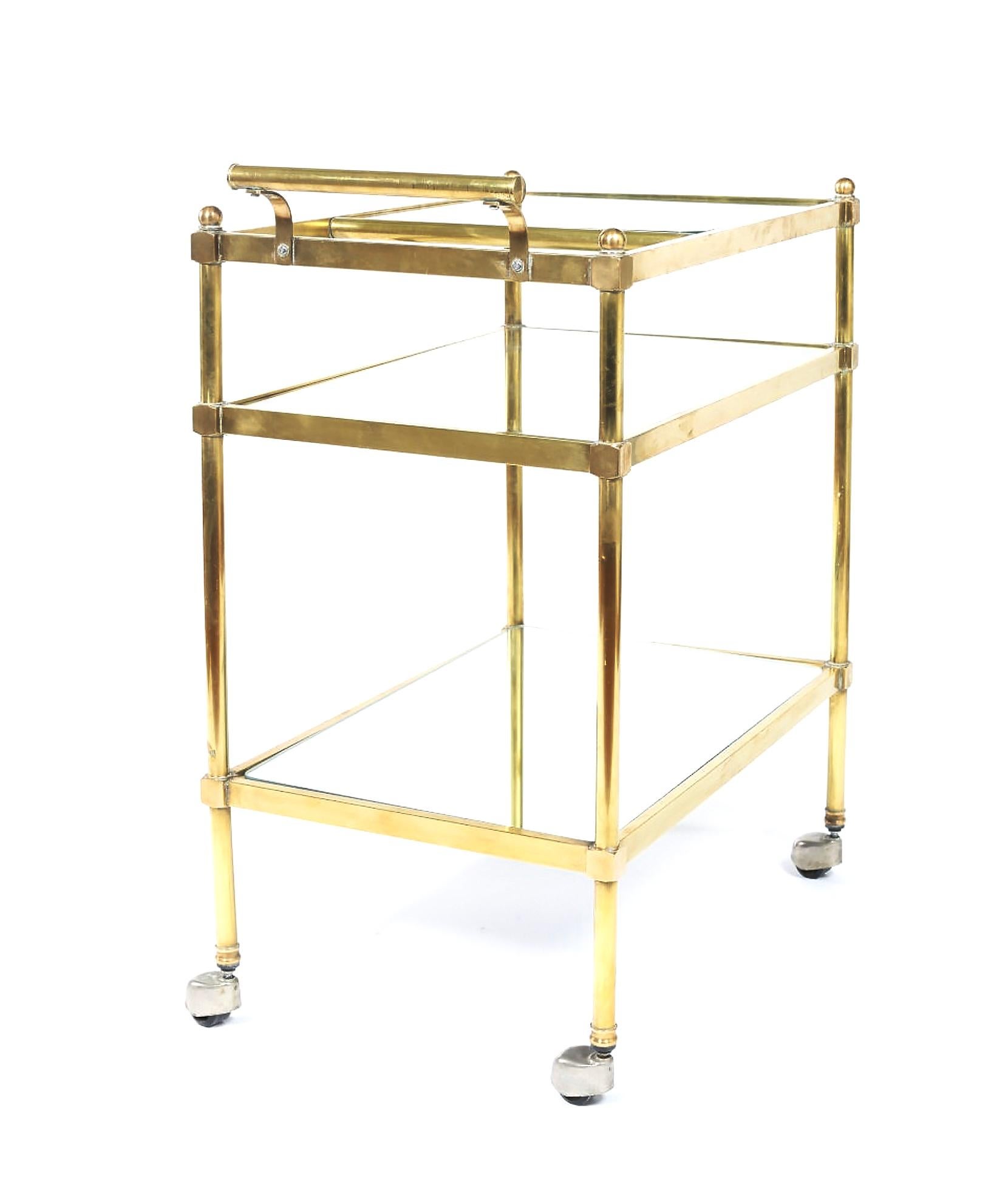 vintage brass and glass bar cart