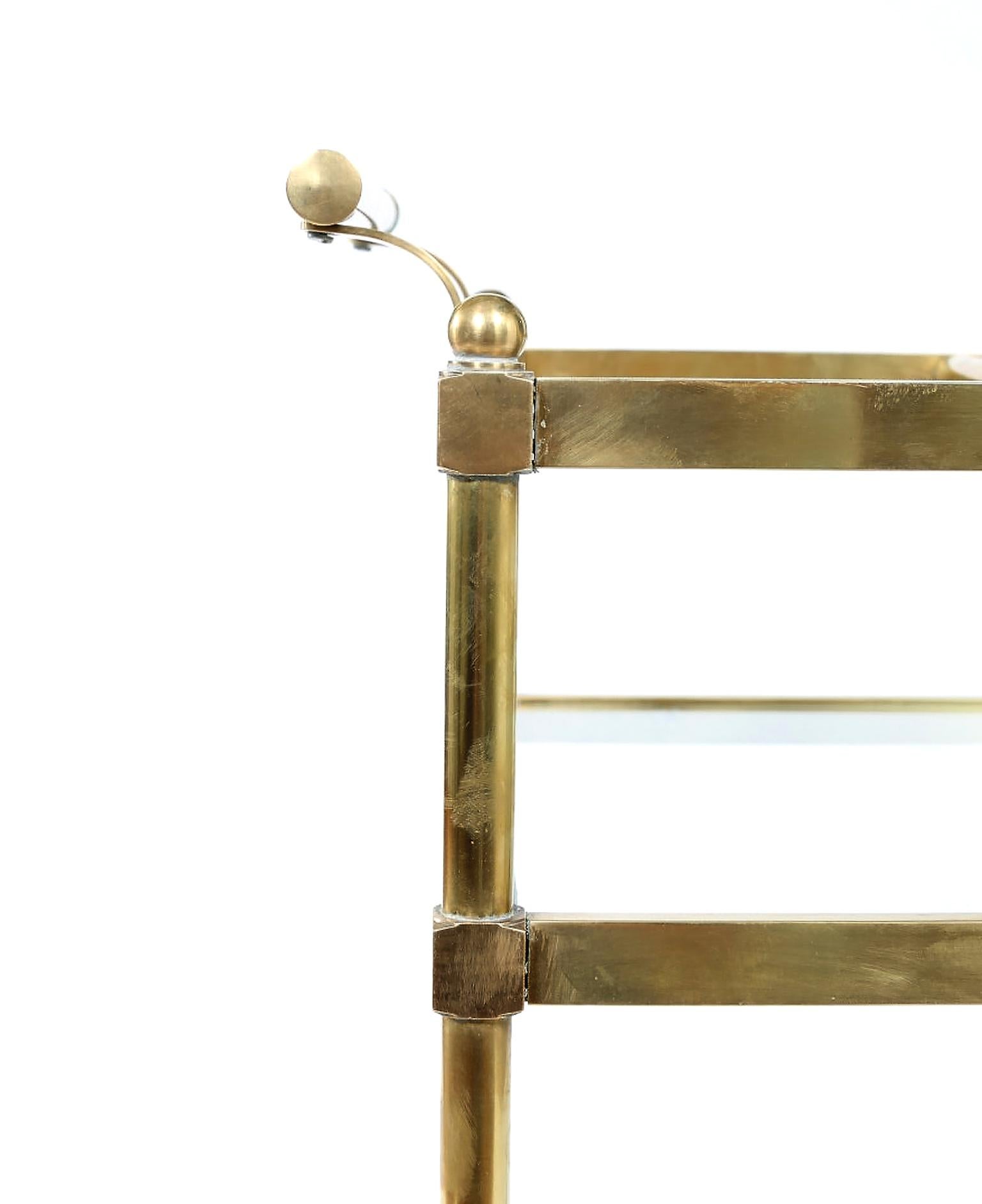 Italian Vintage Brass / Glass Three Tiered Bar Cart 