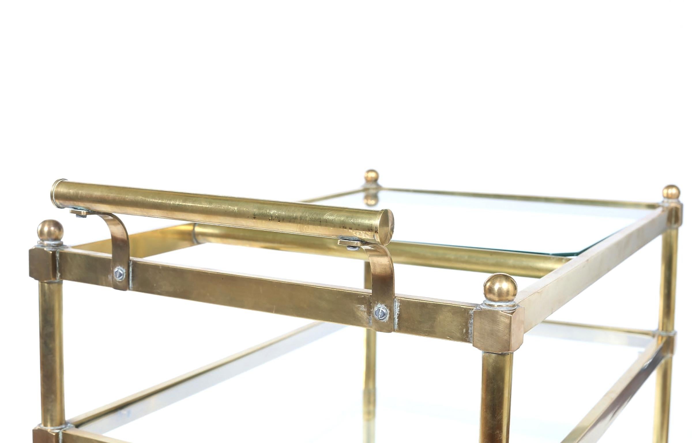 Vintage Brass / Glass Three Tiered Bar Cart  1