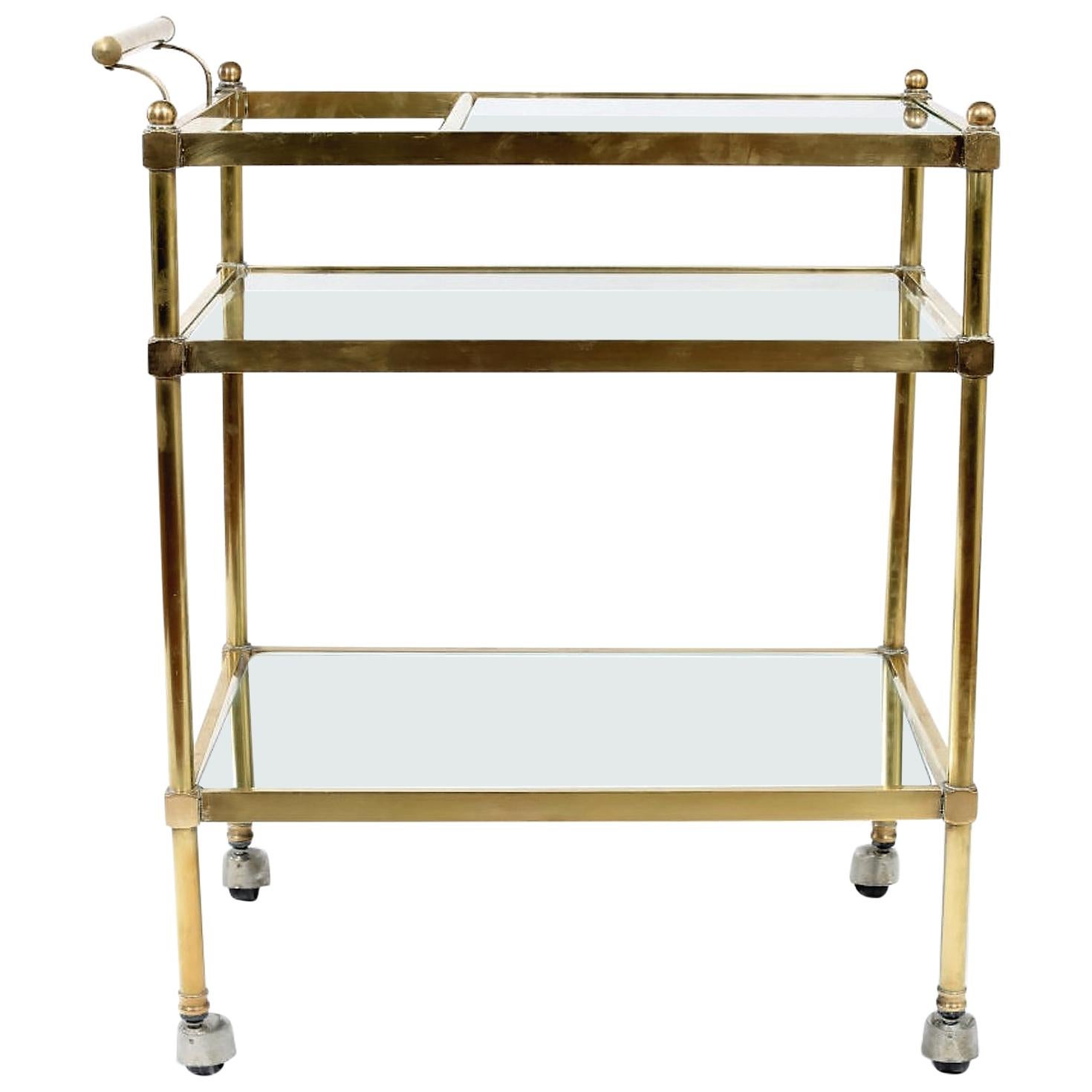 Vintage Brass / Glass Three Tiered Bar Cart