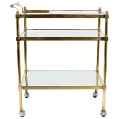 Vintage Brass / Glass Three Tiered Bar Cart