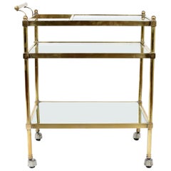 Vintage Brass / Glass Three Tiered Bar Cart 