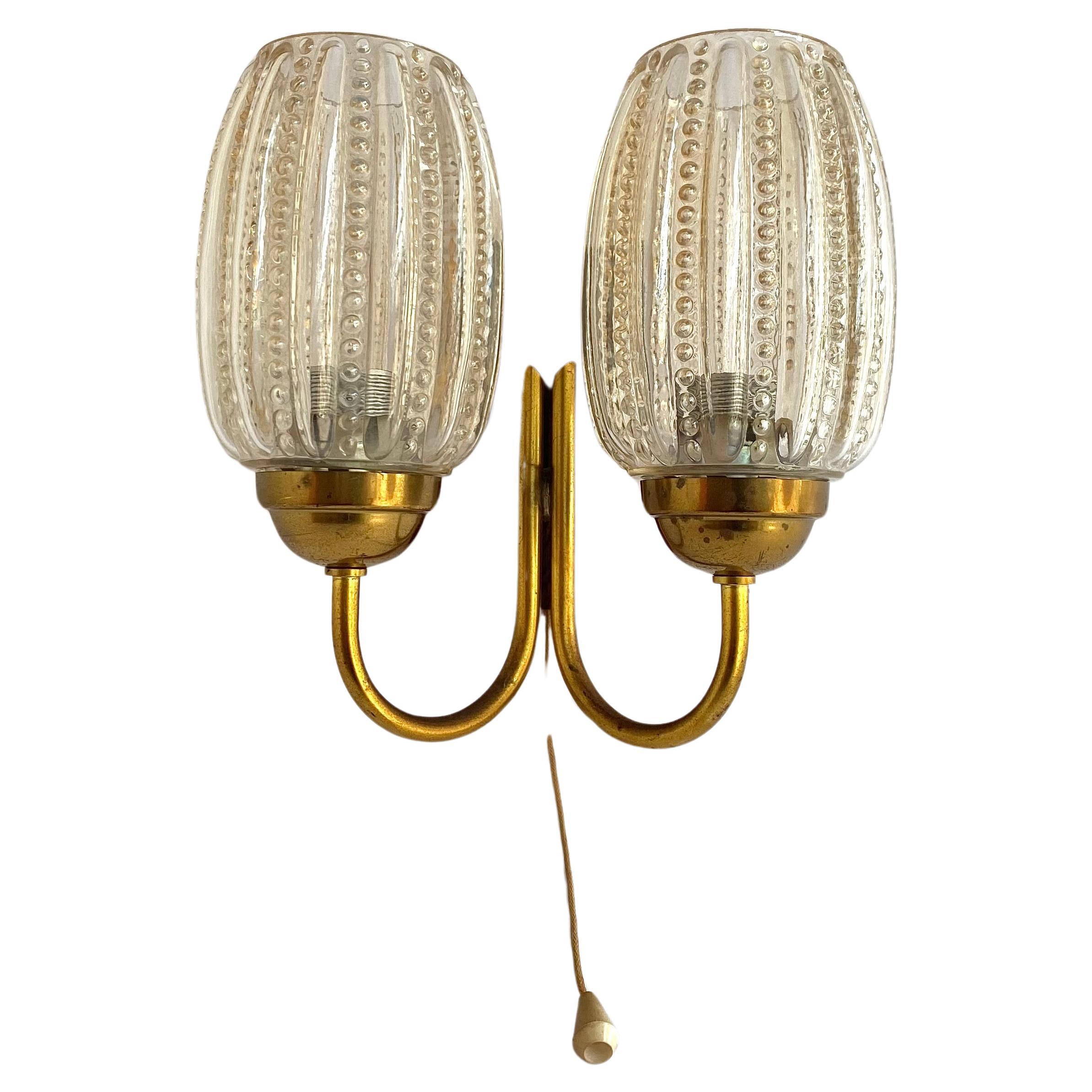 Vintage Brass Glass Wall Sconce, Graewe, Germany, 1970s