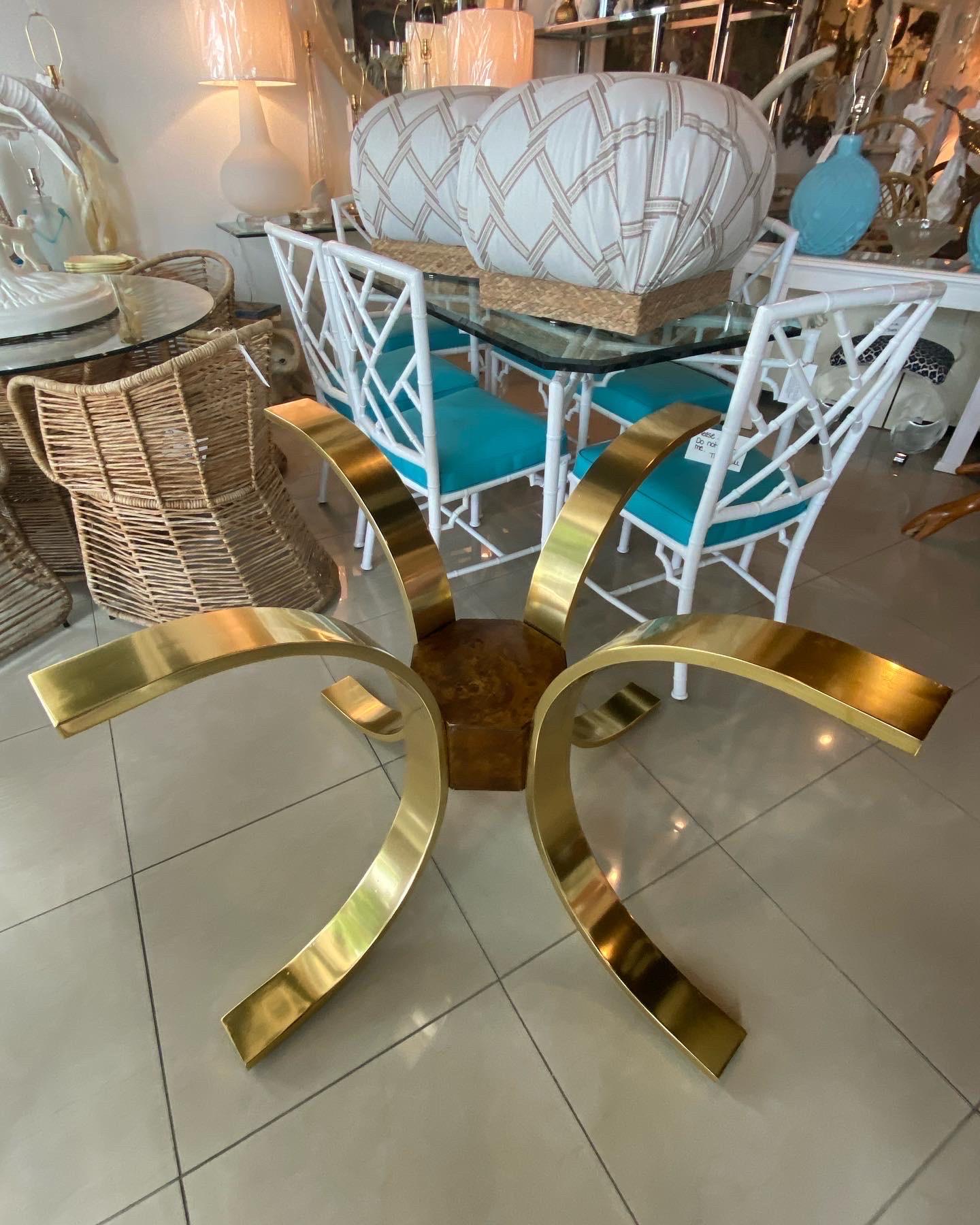 Vintage Brass Gold & Burl Wood Dining Table Center Entry Base For Sale 10