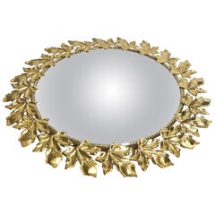 Vintage Brass Gold Leaf Mirror, 1960s