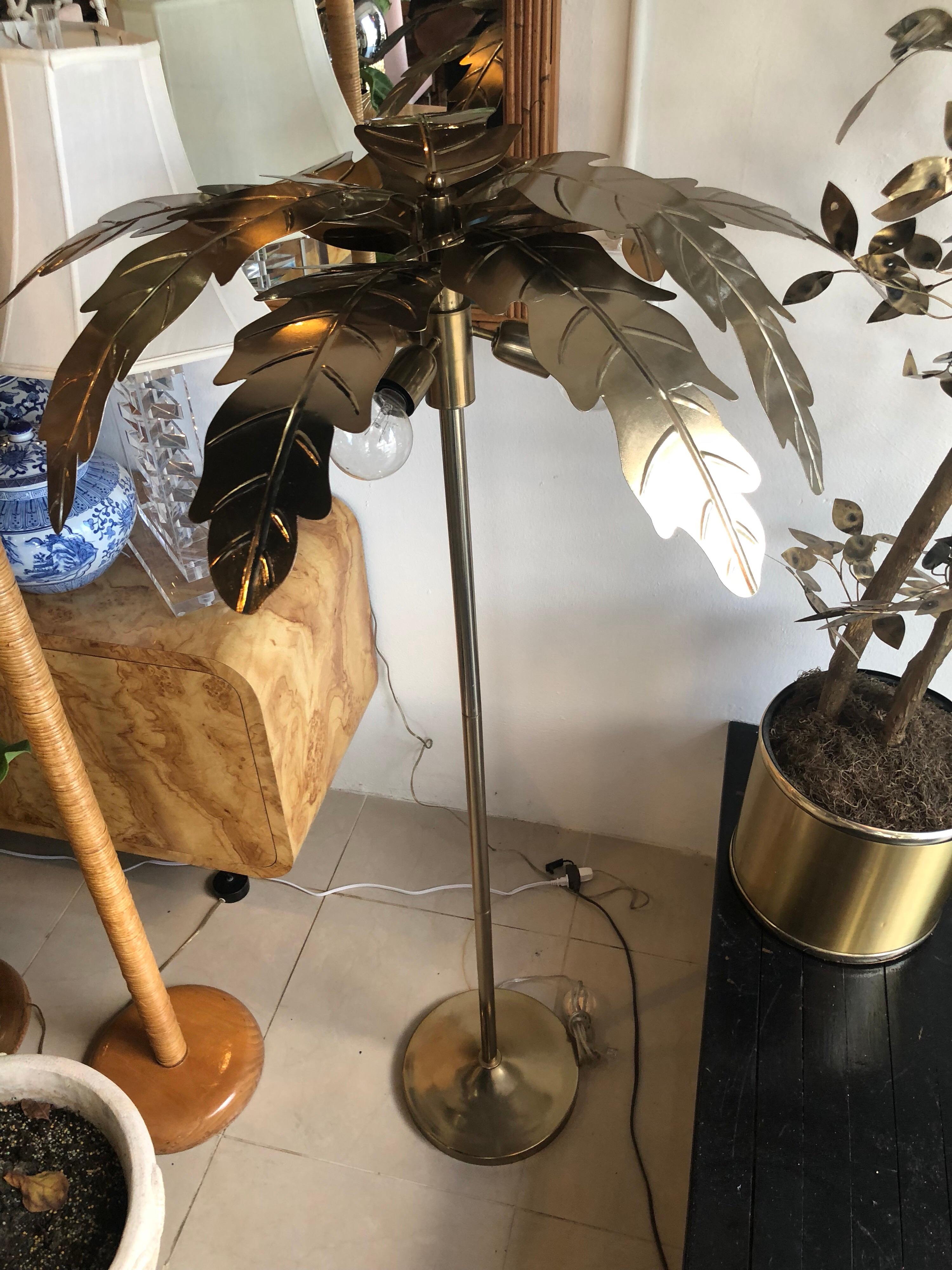 Vintage Brass Gold Metal Palm Tree Leaf Leaves Frond Floor Lamp 1