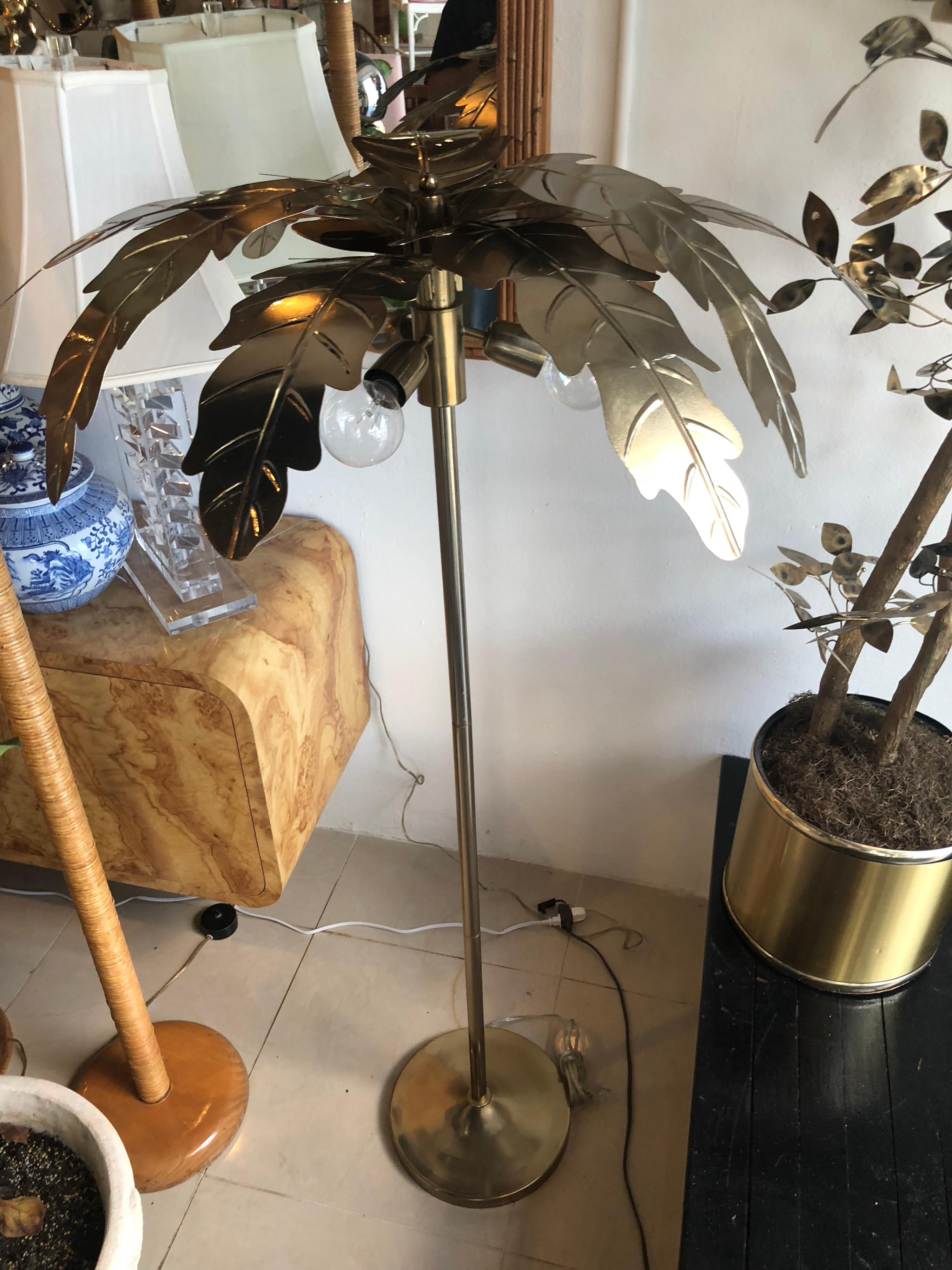 Vintage Brass Gold Metal Palm Tree Leaf Leaves Frond Floor Lamp 2