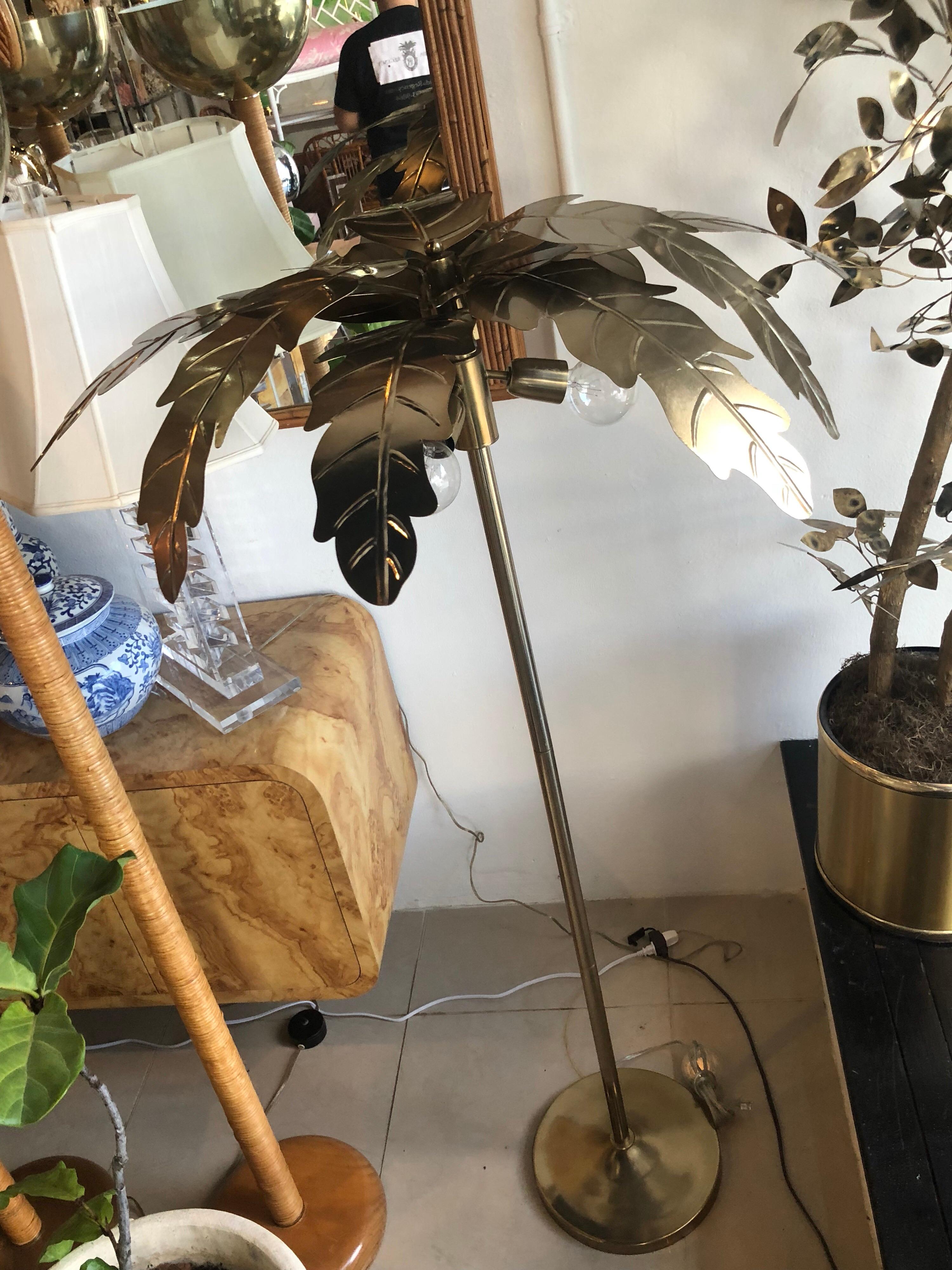 Vintage Brass Gold Metal Palm Tree Leaf Leaves Frond Floor Lamp 3