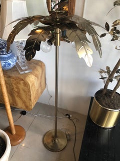 Vintage Brass Gold Metal Palm Tree Leaf Leaves Frond Floor Lamp