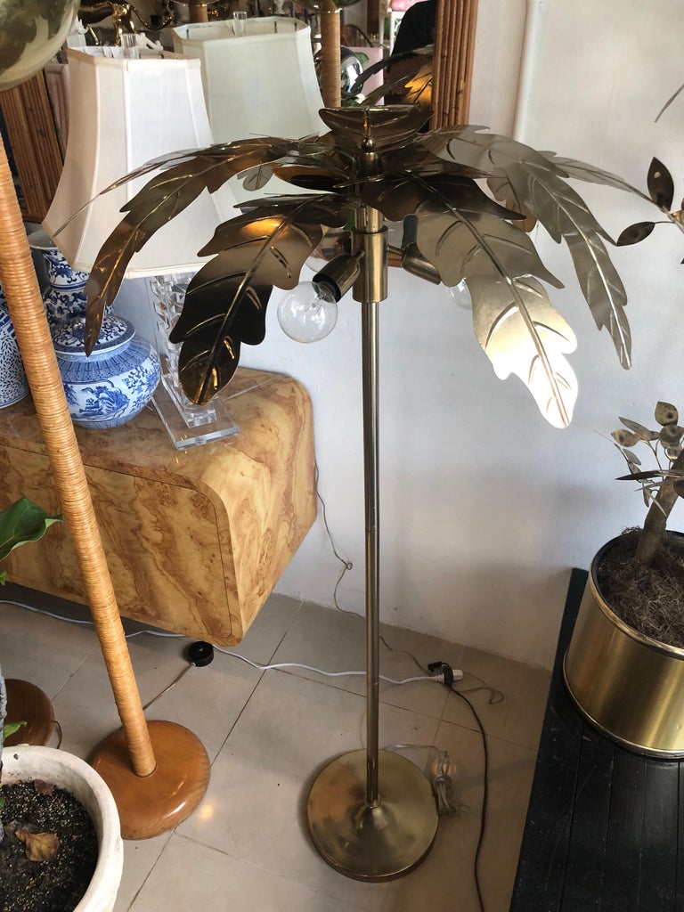 Vintage Brass Gold Metal Palm Tree Leaf Leaves Frond Floor Lamp at 1stDibs