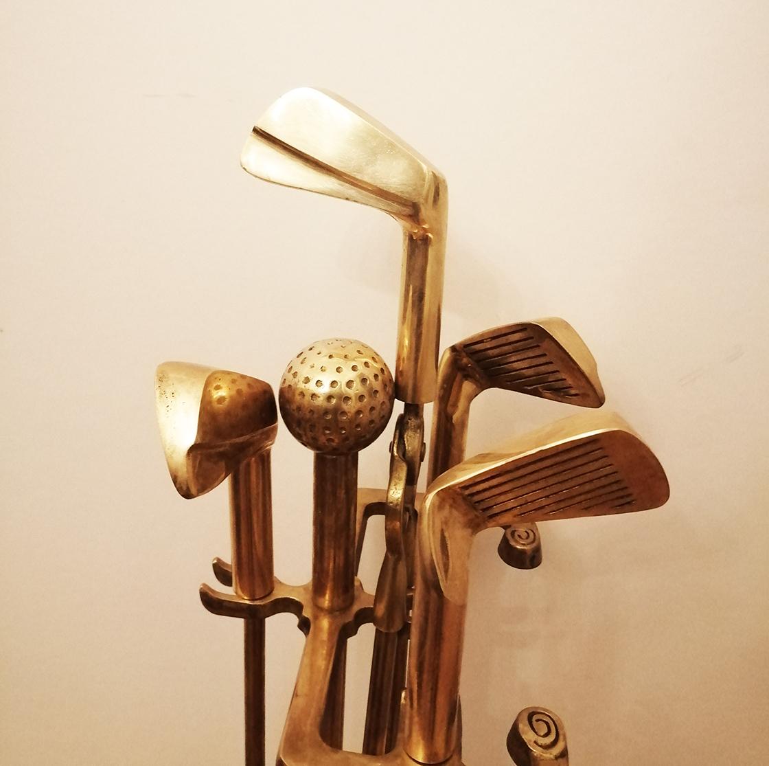 Fireplace Tools polished brass  Golf Sticks Form  Large French Mid-20th Century 1