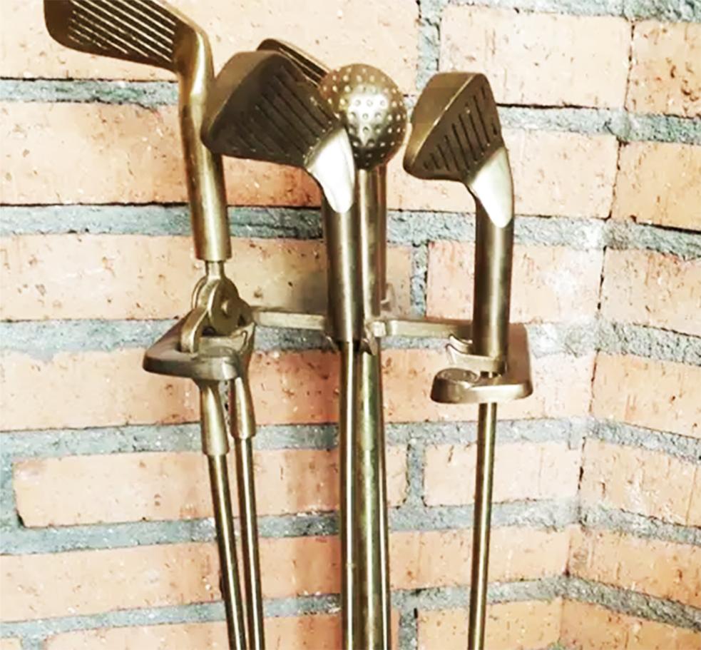 Fireplace Tools polished brass  Golf Sticks Form  Large French Mid-20th Century 2