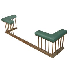 Vintage Brass Green Leather Fireplace Fender