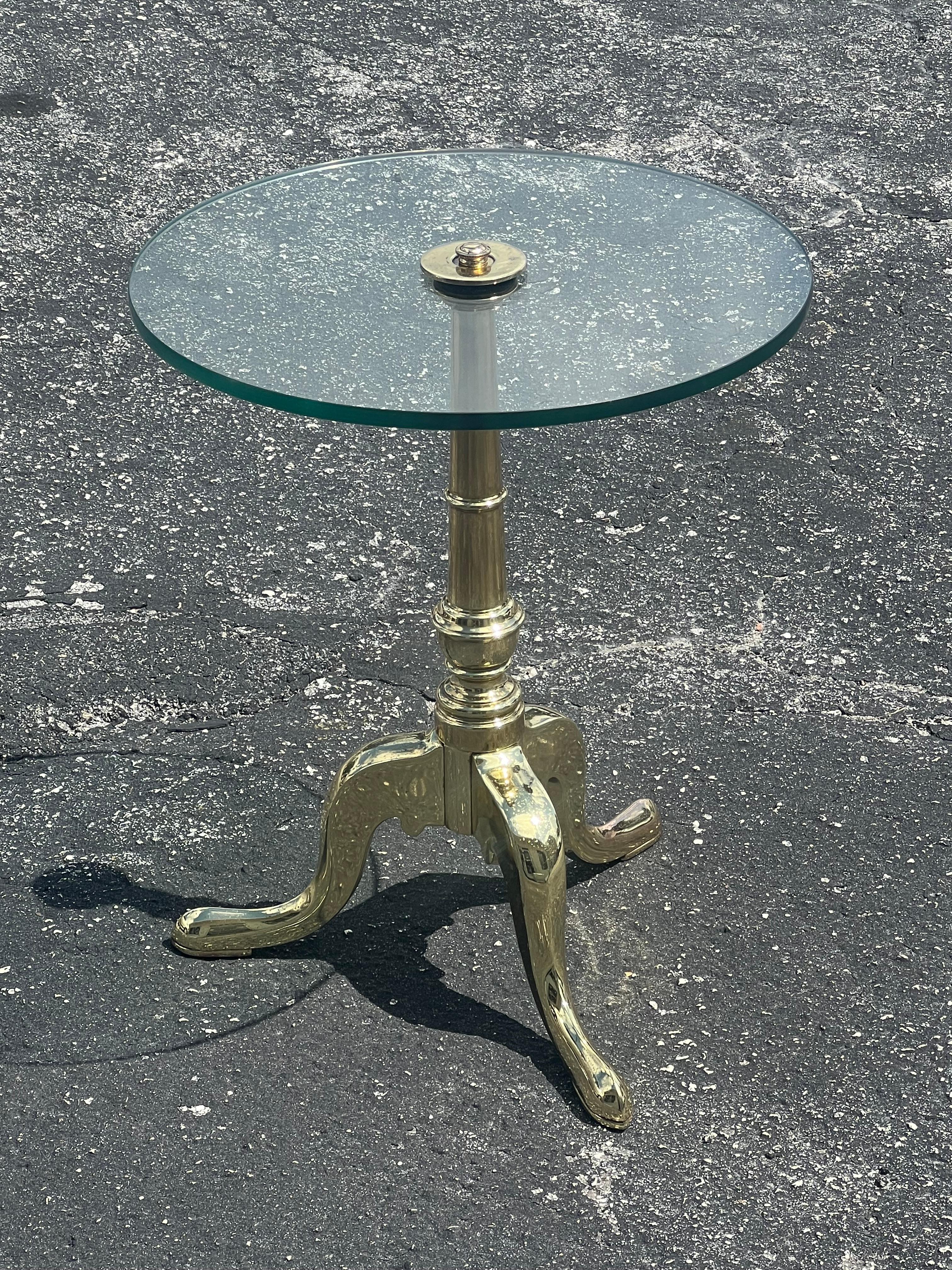 Vintage Brass Gueridon With Glass Top Ca' 1950's For Sale 6